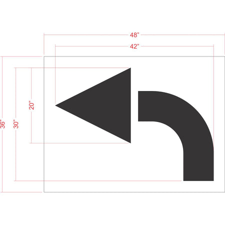 42 inch turn arrow stencil for commercial parking lot and roadway directional pavement striping applications