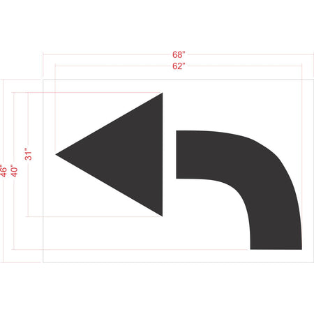 62 inch turn arrow stencil for commercial parking lot and roadway directional pavement striping applications