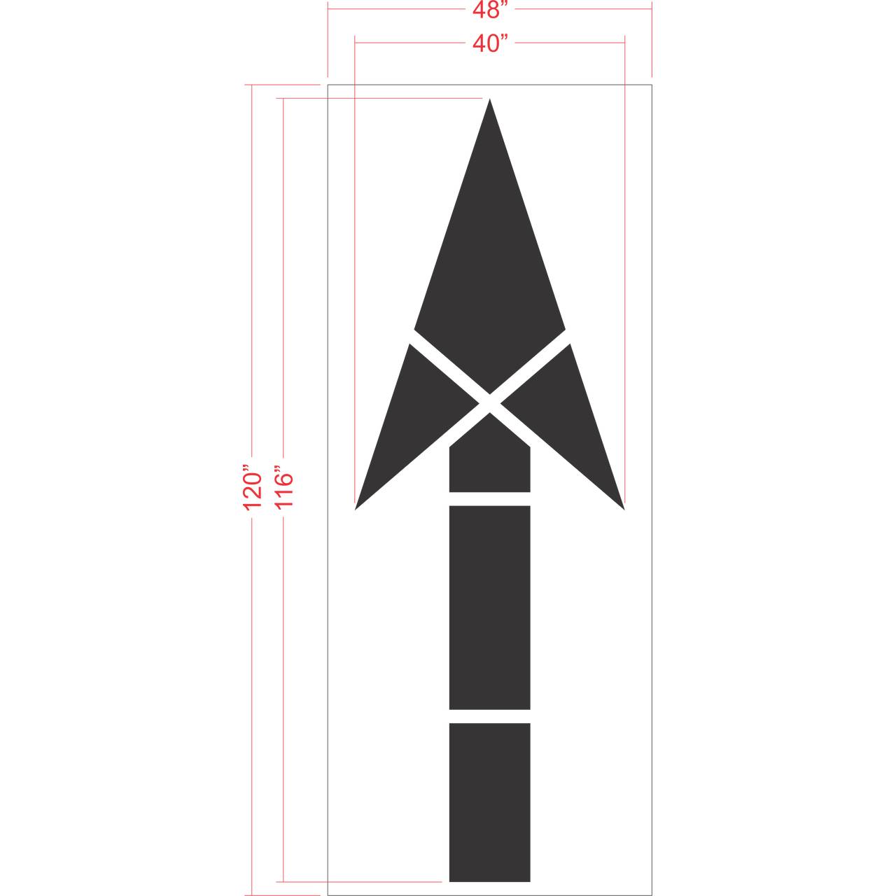 116 inch FHWA compliant straight arrow stencil for roadway and lane direction pavement striping