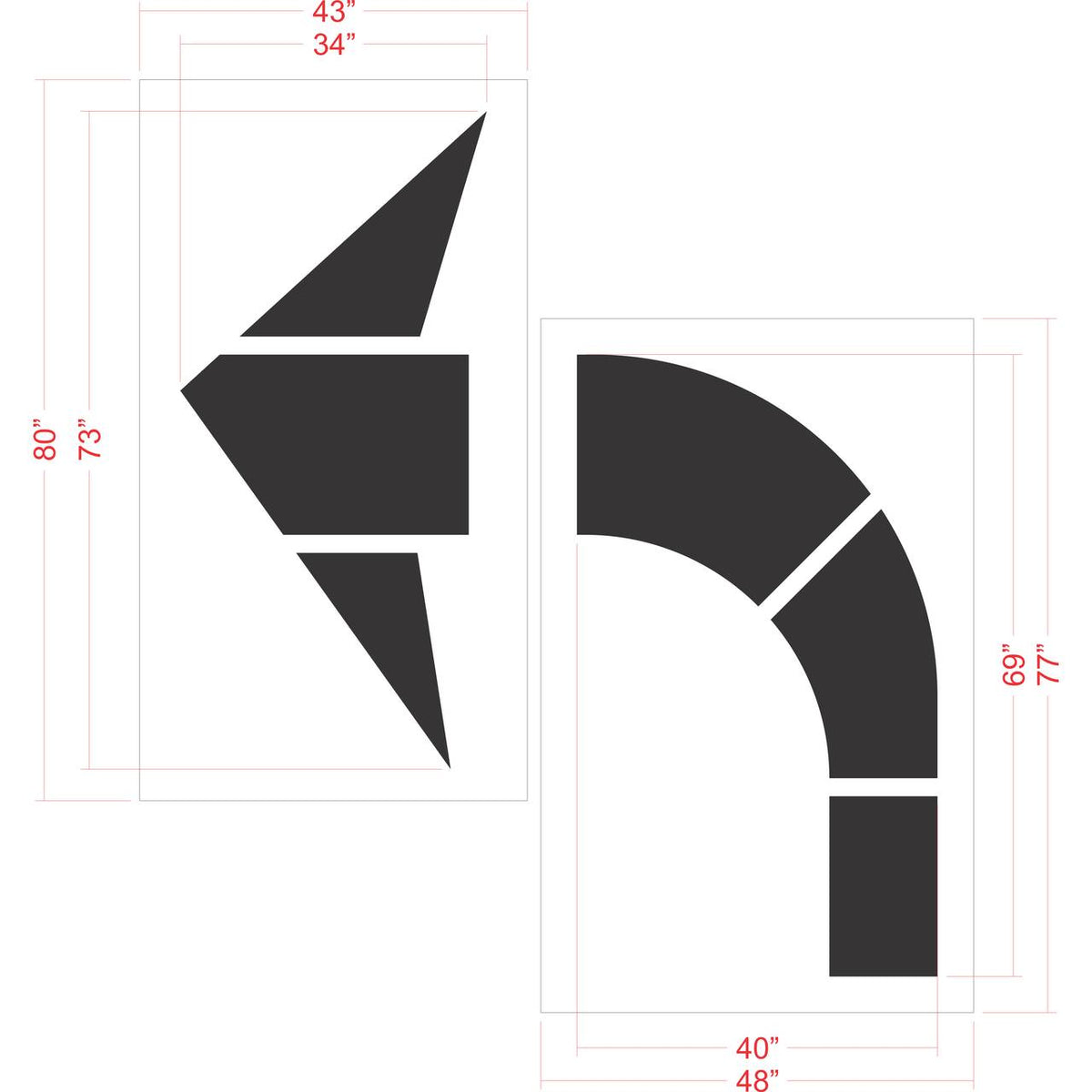 96 inch FHWA DOT compliant turn arrow stencil for roadway and municipal pavement striping