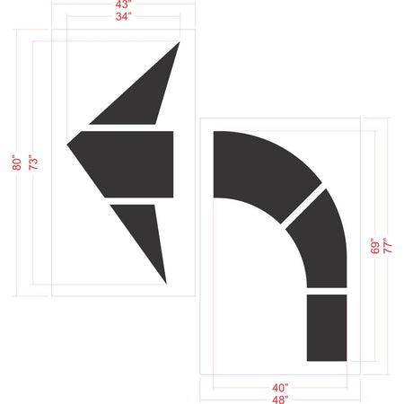 96 inch FHWA DOT compliant turn arrow stencil for roadway and municipal pavement striping