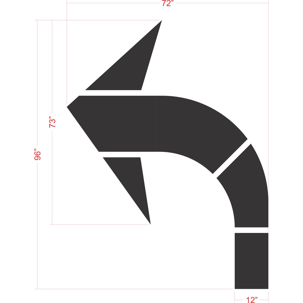 96 inch FHWA DOT compliant turn arrow stencil for roadway and municipal pavement striping