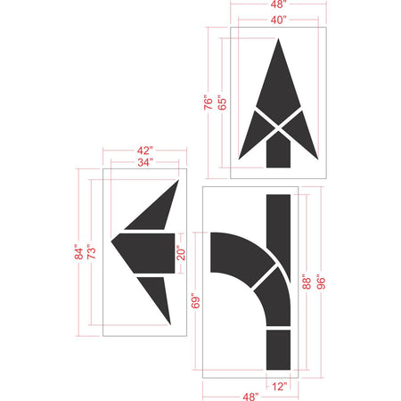 153 inch FHWA compliant combination arrow stencil for roadway and lane direction pavement striping