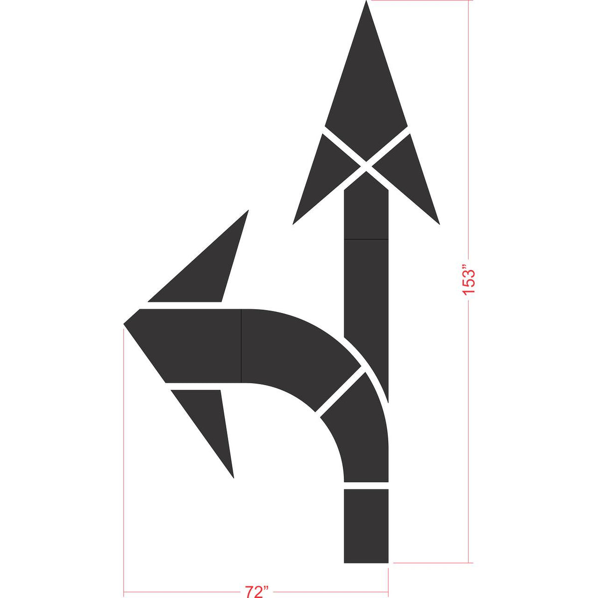 153 inch FHWA compliant combination arrow stencil for roadway and lane direction pavement striping