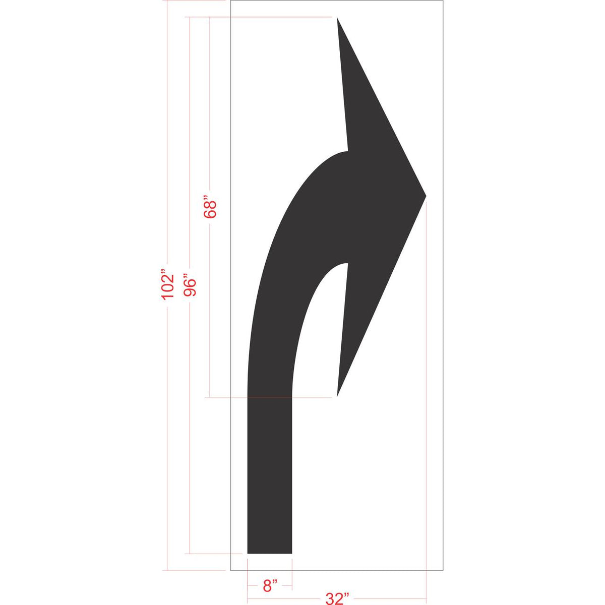 96 inch FHWA compliant elongated turn arrow stencil for roadway and lane direction pavement striping