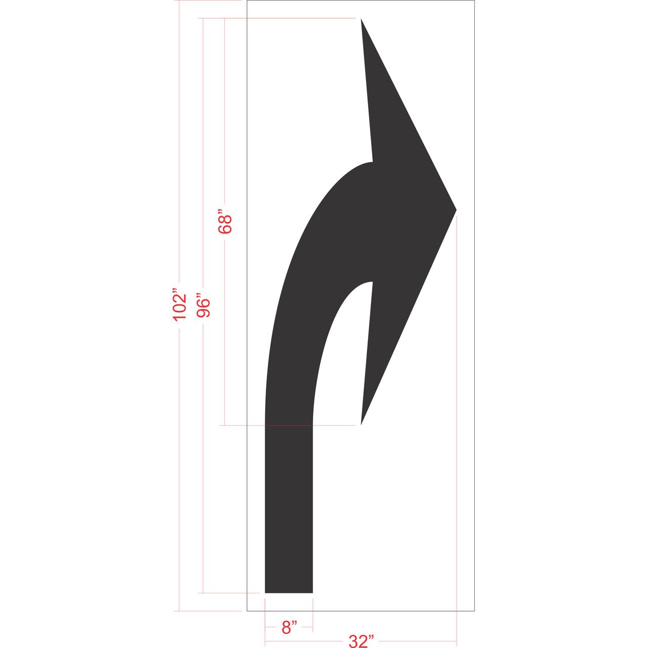 96 inch FHWA compliant elongated turn arrow stencil for roadway and lane direction pavement striping