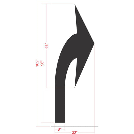 96 inch FHWA compliant elongated turn arrow stencil for roadway and lane direction pavement striping