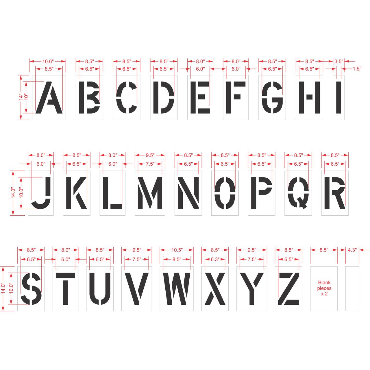 10 inch alphabet stencil kit for parking lot, curb, and commercial pavement lettering applications