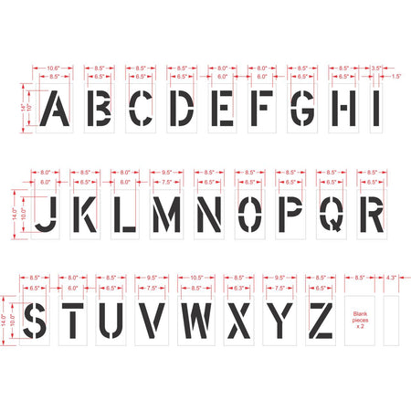 10 inch alphabet stencil kit for parking lot, curb, and commercial pavement lettering applications