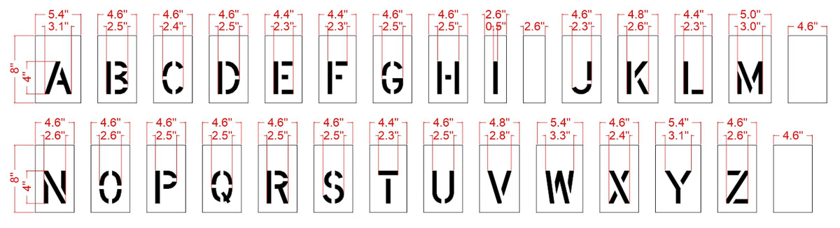 4" Alphabet Kit for Curbs Stencil - High-quality stencil for pavement marking, durable and reusable