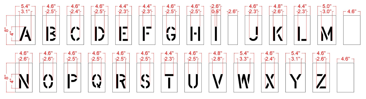 4" Alphabet Kit for Curbs Stencil - High-quality stencil for pavement marking, durable and reusable