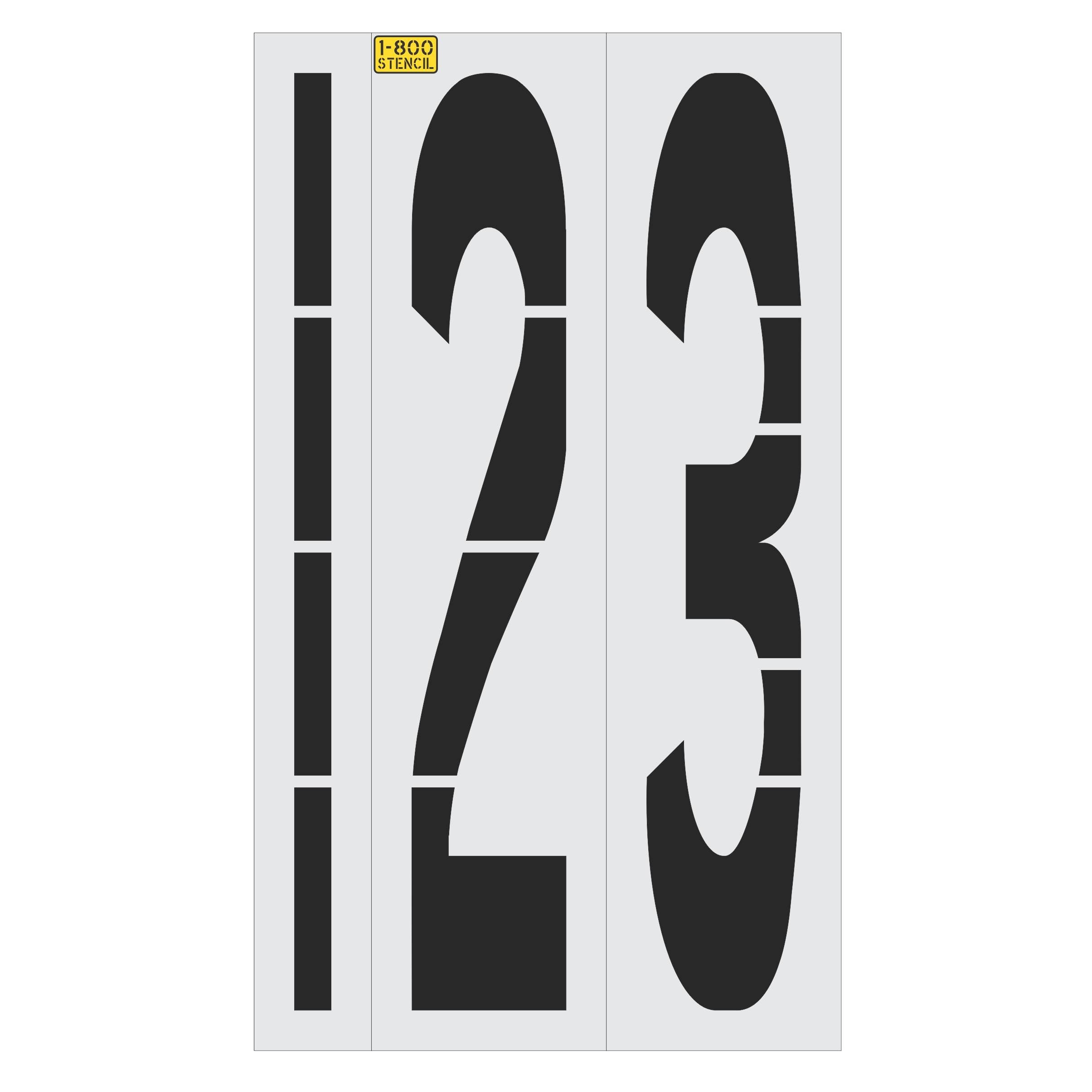 96 inch number stencil kit for roadway, municipal, warehouse, and commercial pavement numbering applications