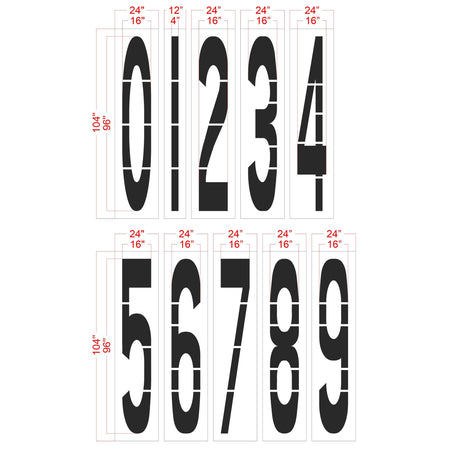 96 inch number stencil kit for roadway, municipal, warehouse, and commercial pavement numbering applications