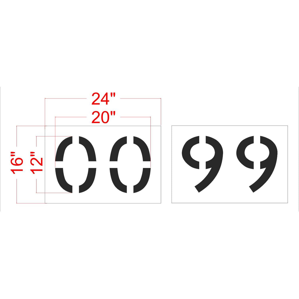 12 inch 2 digit number stencil kit 00-99 for parking lot and commercial pavement numbering applications