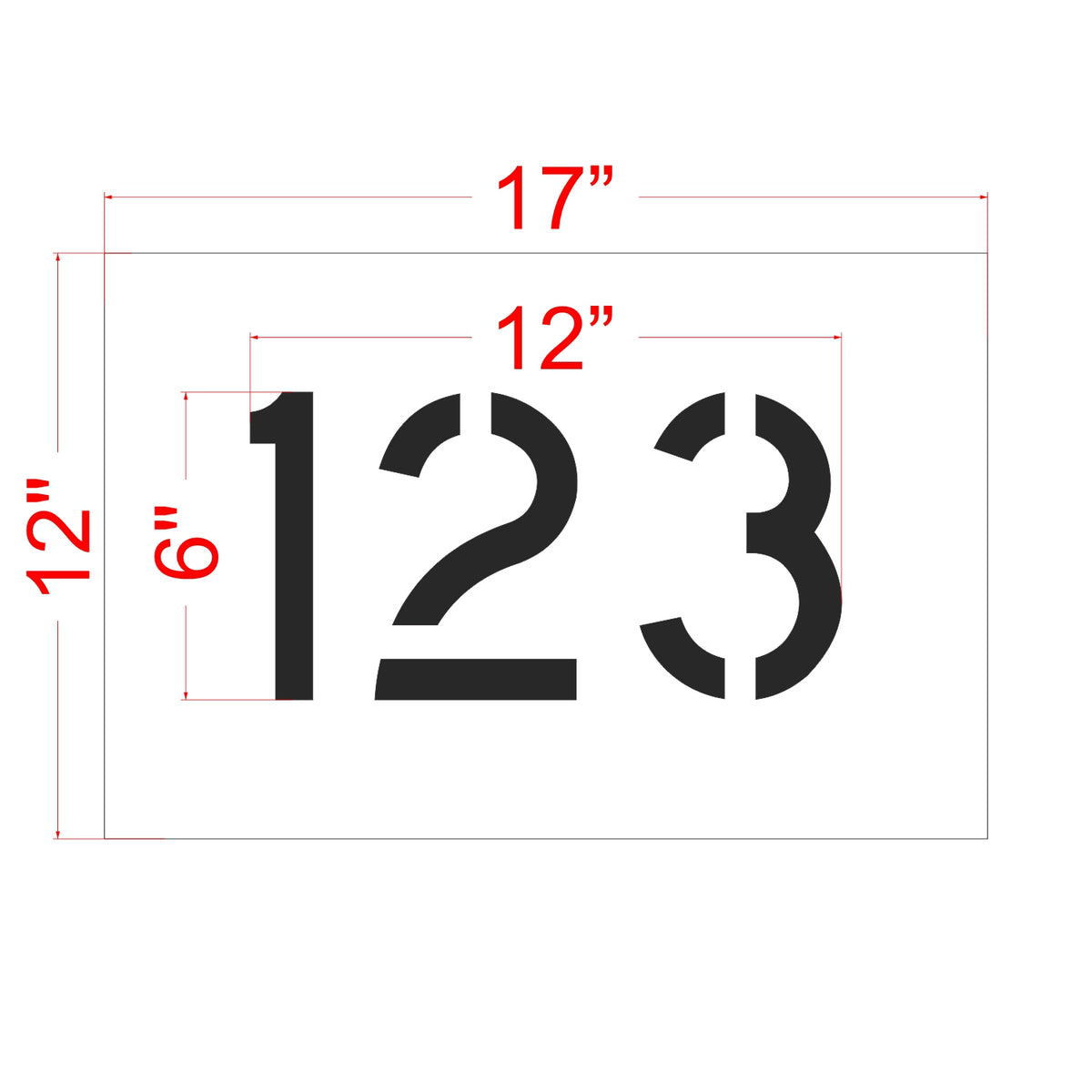 6" 3-Digit Number Kit (100-pc) 100-199, 200-299, etc - High-quality stencil for pavement marking, durable and reusable