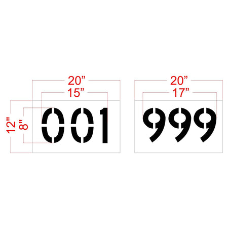 8 inch 3 digit 100 piece number stencil kit for parking lot, warehouse, and commercial pavement numbering applications
