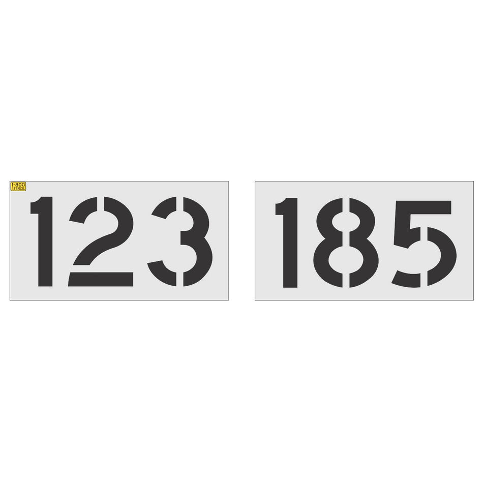 18 inch 3 digit 100 piece number stencil kit for parking lot, warehouse, and commercial pavement numbering applications