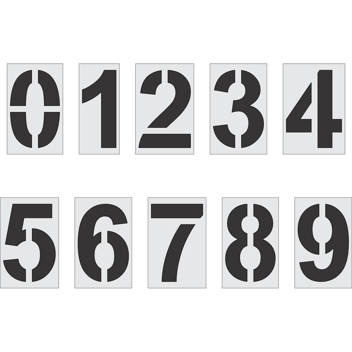 24 inch Arial Bold number stencil kit for parking lot, warehouse, and commercial pavement numbering applications