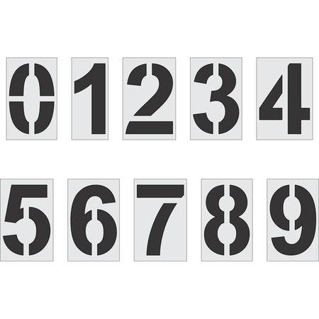 24 inch Arial Bold number stencil kit for parking lot, warehouse, and commercial pavement numbering applications