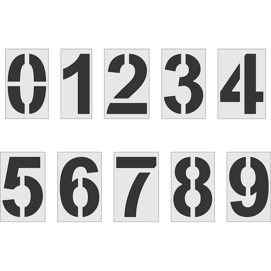 24 inch Arial Bold number stencil kit for parking lot, warehouse, and commercial pavement numbering applications