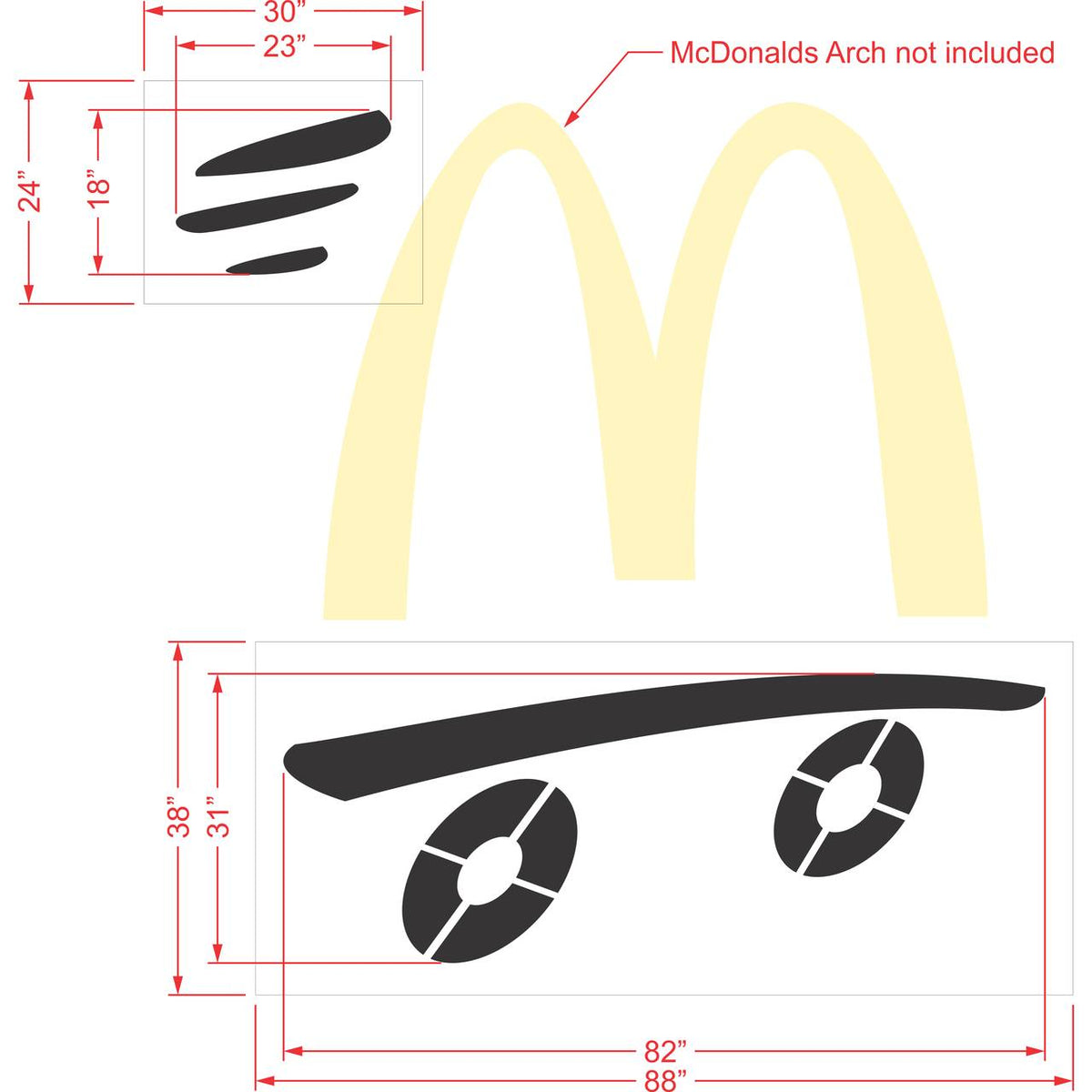 82 inch McDonald's Speedy Skateboard pavement marking stencil for branded parking lot and drive-thru striping applications