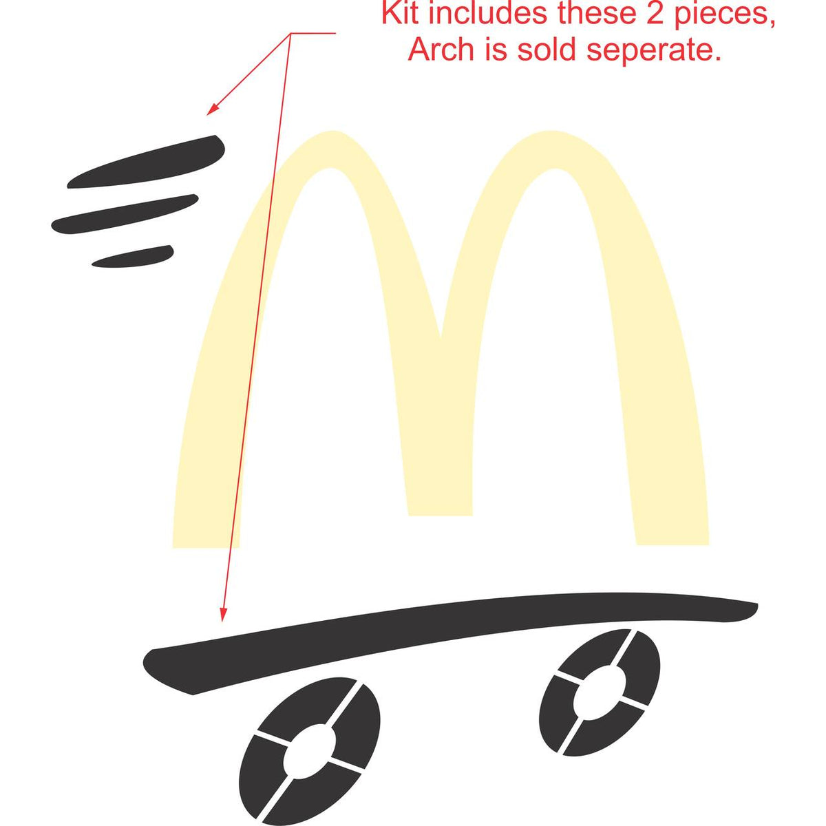82 inch McDonald's Speedy Skateboard pavement marking stencil for branded parking lot and drive-thru striping applications