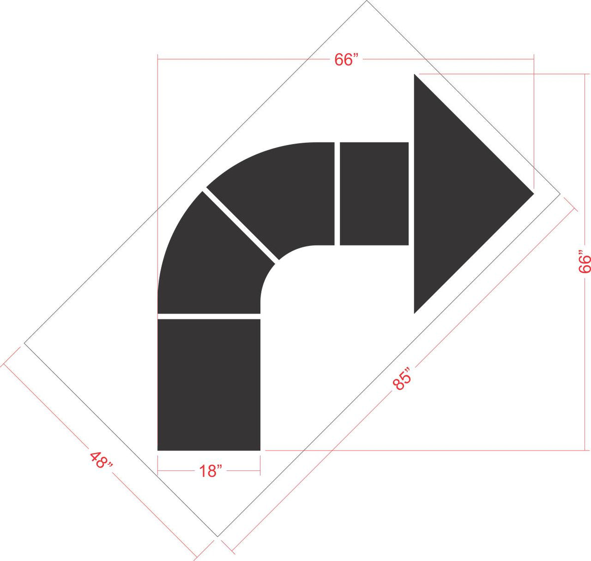 66 inch Walgreens turn arrow pavement marking stencil for retail parking lot and commercial traffic direction striping applications