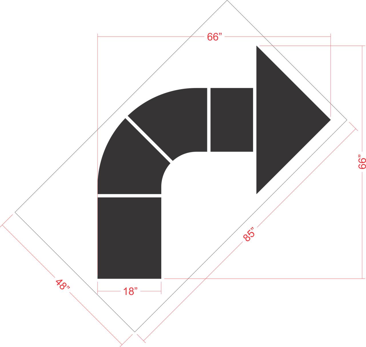 66 inch Walgreens turn arrow pavement marking stencil for retail parking lot and commercial traffic direction striping applications