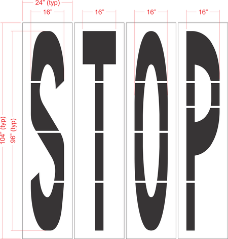 96 inch STOP stencil for commercial parking lot and retail traffic control pavement striping