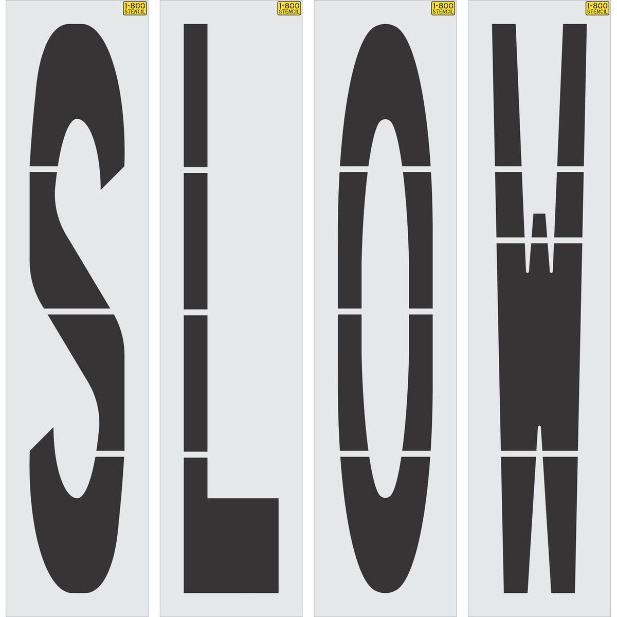 96 inch SLOW stencil for commercial parking lot and retail traffic safety pavement striping