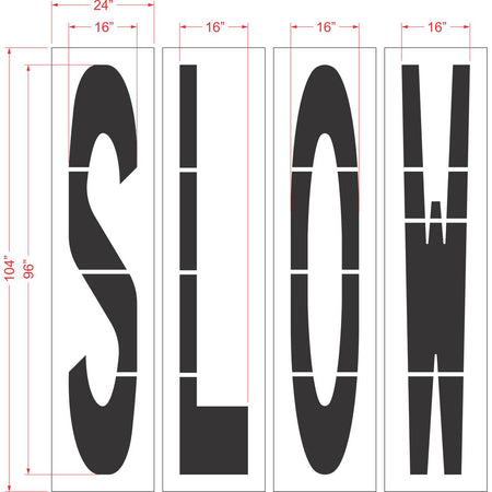 96 inch SLOW stencil for commercial parking lot and retail traffic safety pavement striping