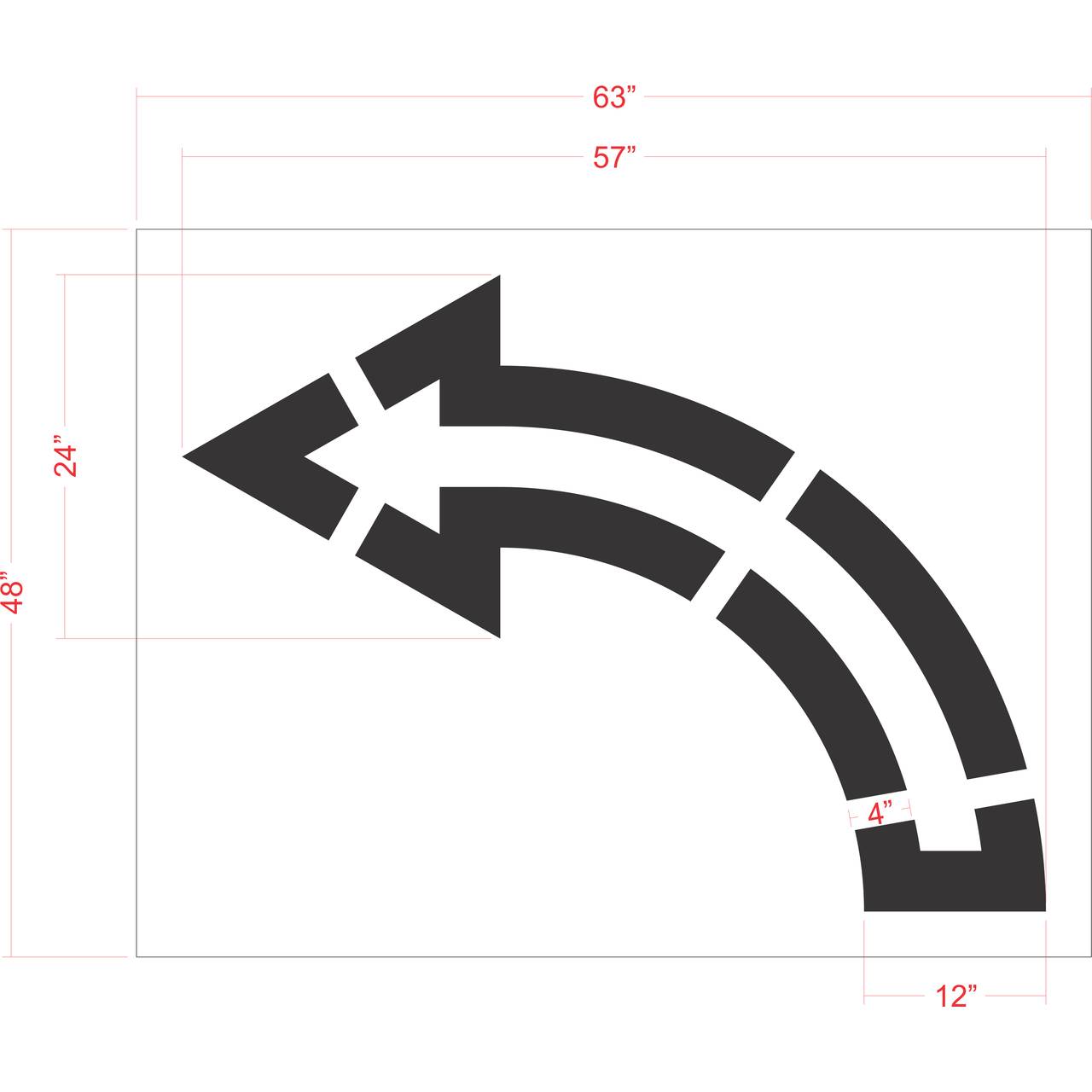 57 inch turn arrow outline legacy stencil for commercial parking lot and retail traffic direction striping