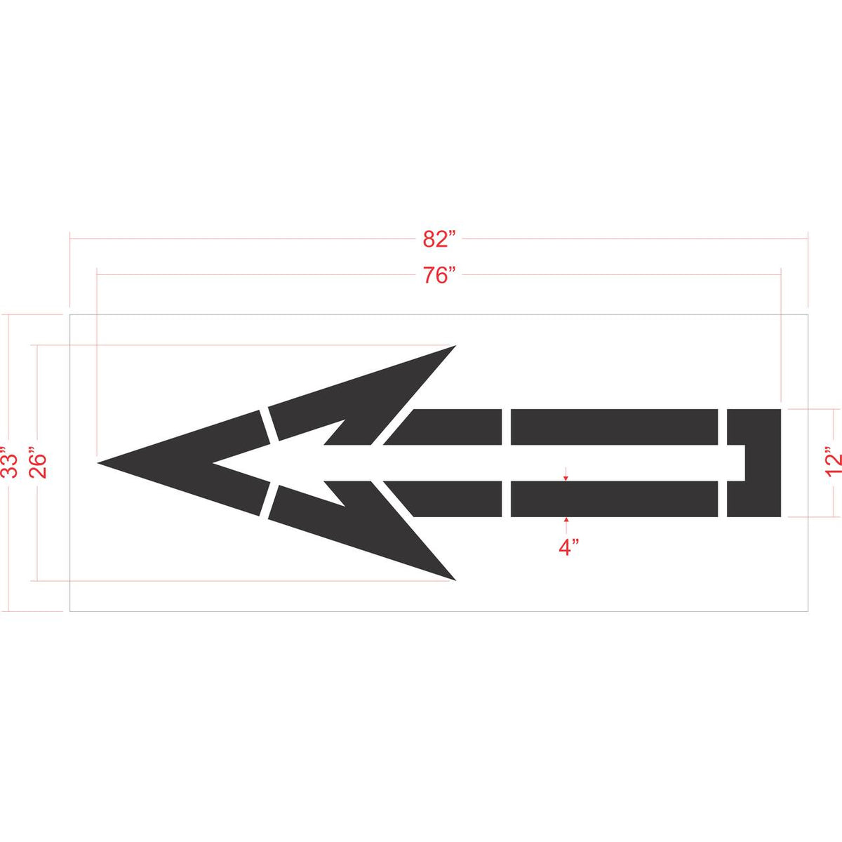 76 inch straight arrow outline stencil for commercial parking lot and retail traffic direction striping