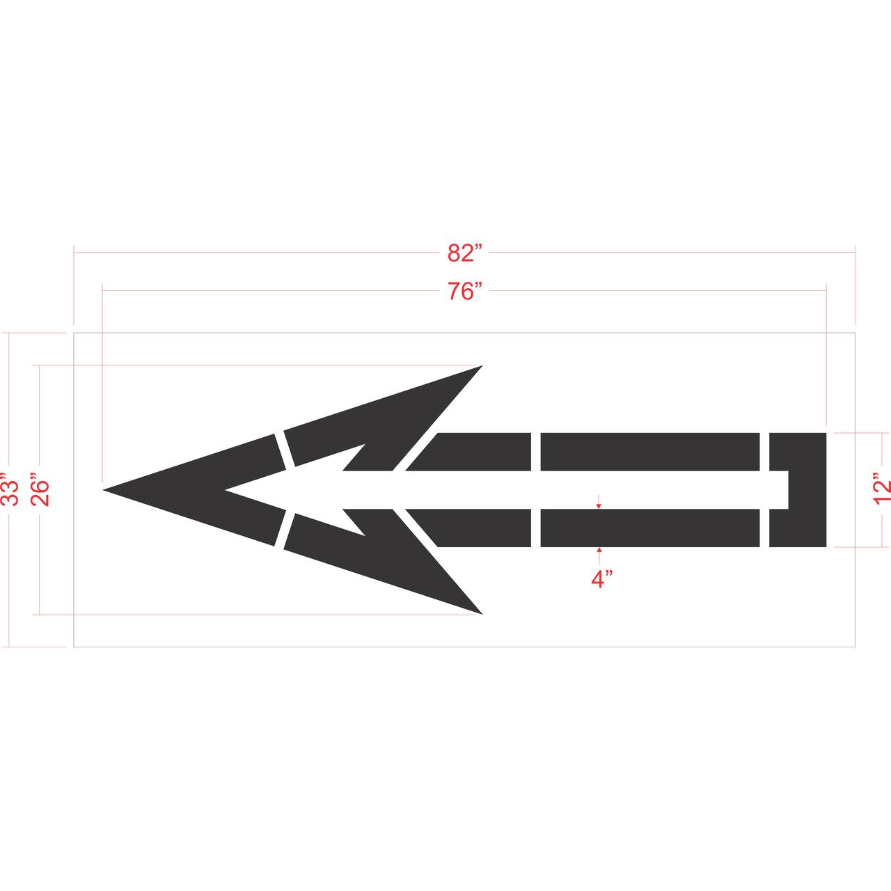76 inch straight arrow outline stencil for commercial parking lot and retail traffic direction striping