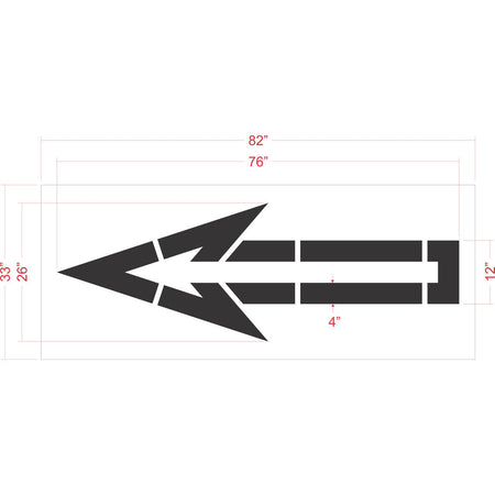 76 inch straight arrow outline stencil for commercial parking lot and retail traffic direction striping