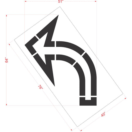 64 inch turn arrow outline stencil for commercial parking lot and retail traffic direction striping