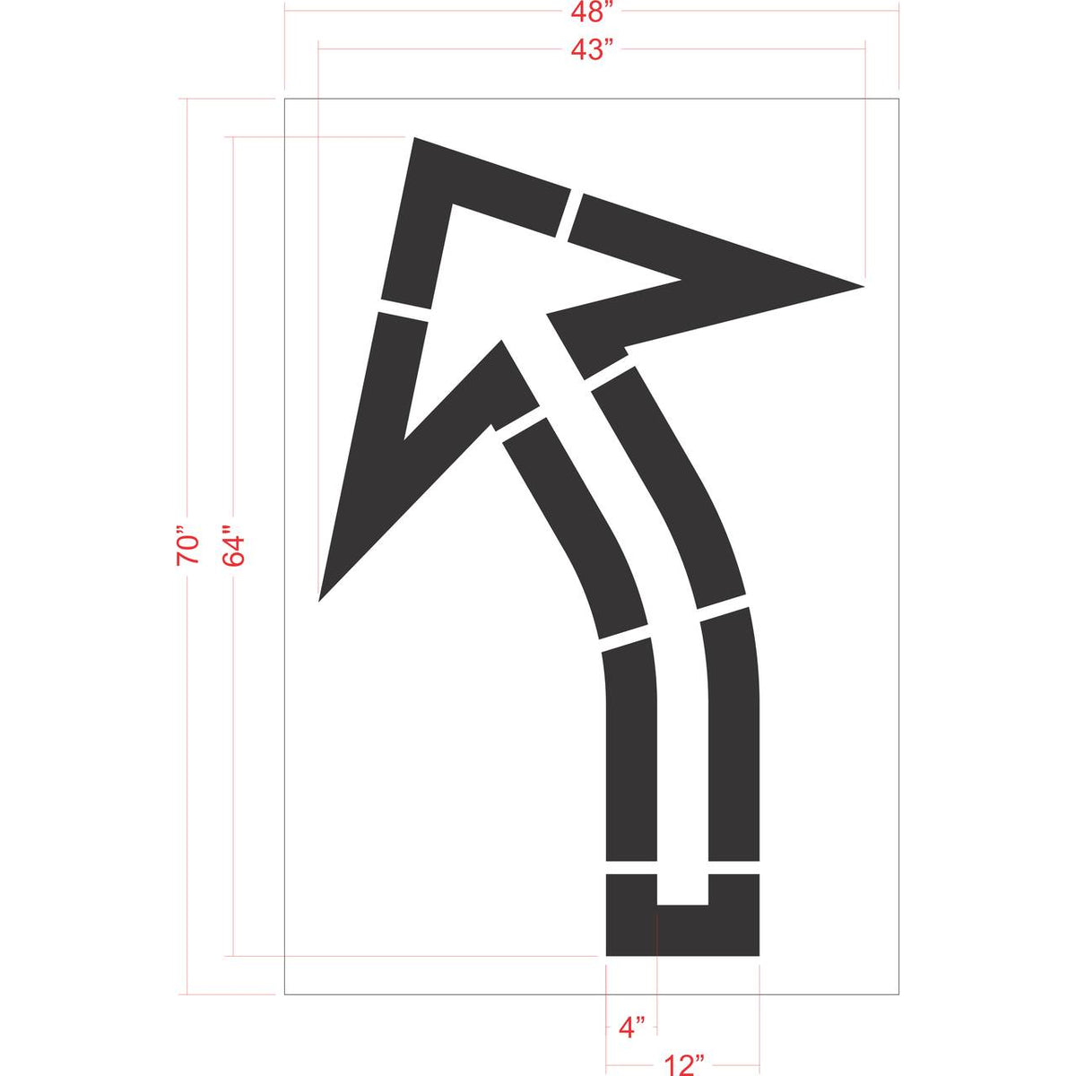 64 inch Walmart slight turn 30 degree arrow pavement marking stencil for retail parking lot and commercial traffic direction striping applications