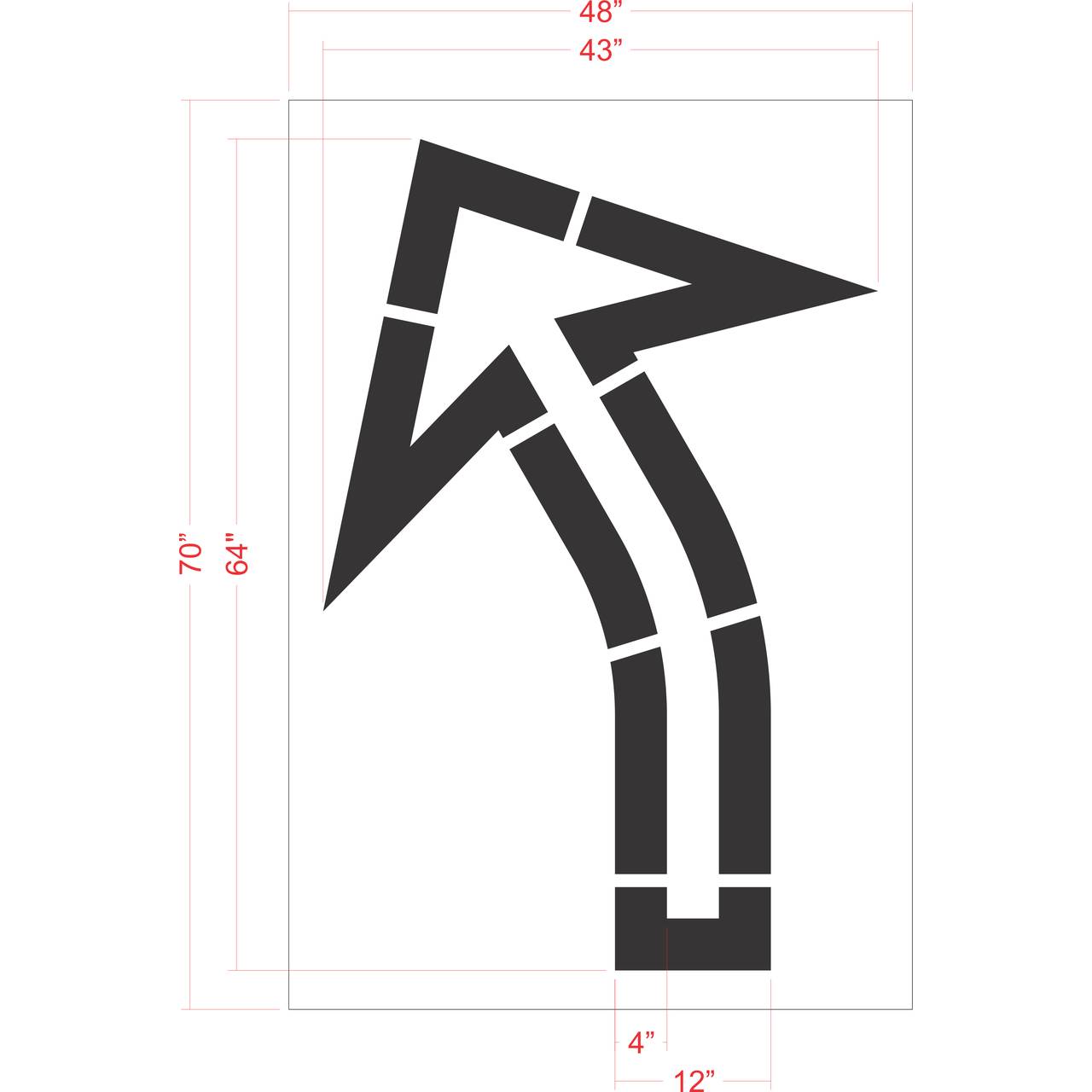 64 inch Walmart slight turn 30 degree arrow pavement marking stencil for retail parking lot and commercial traffic direction striping applications
