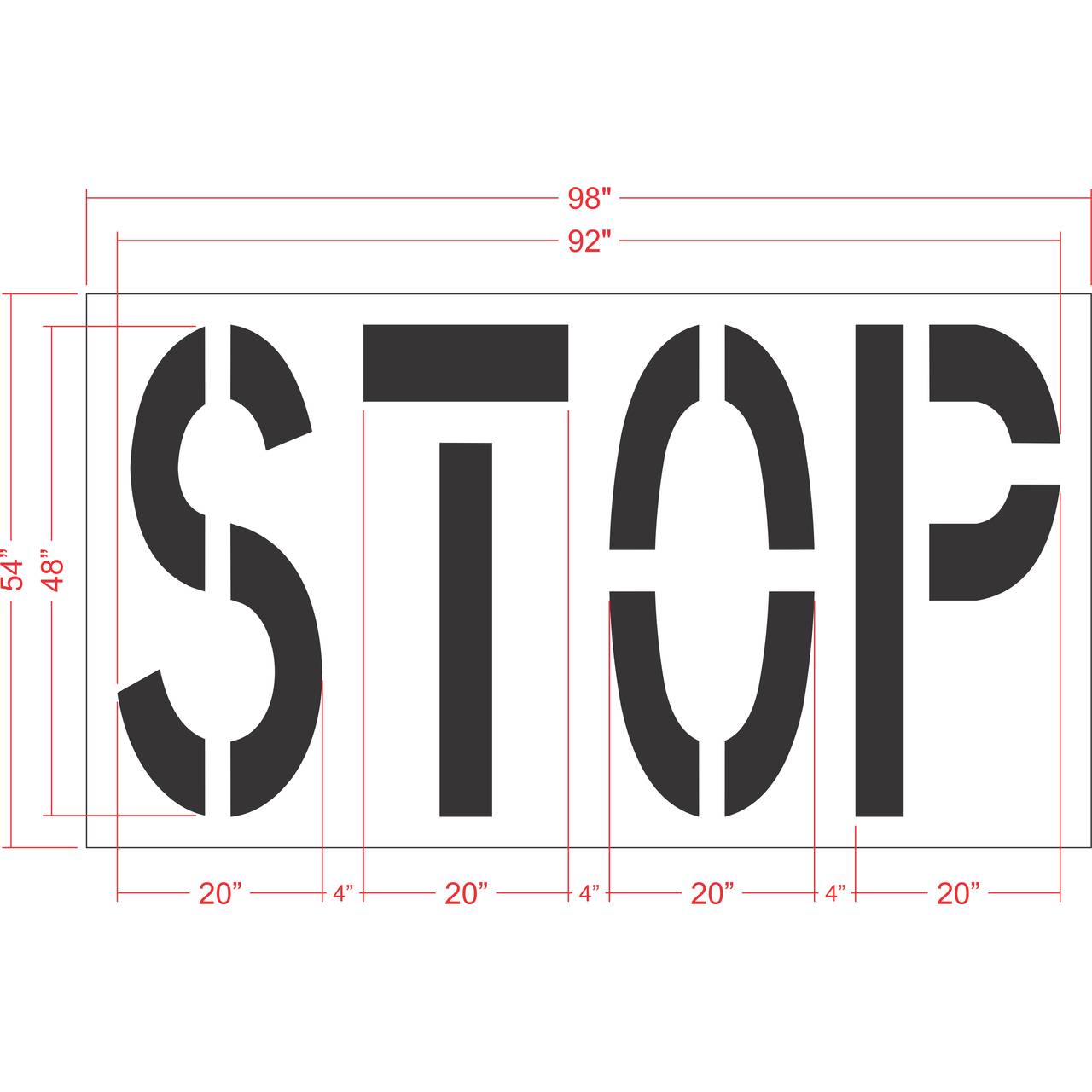 48 inch STOP pavement marking stencil for retail parking lot and commercial traffic control striping applications