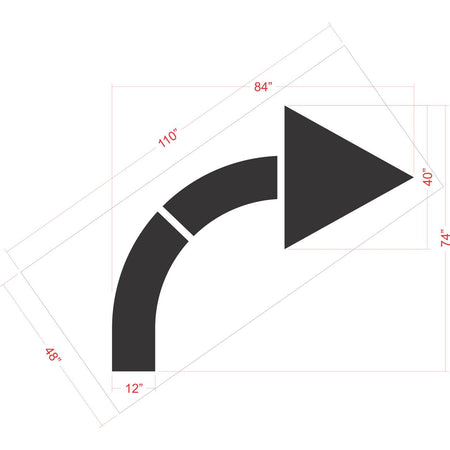 84 inch retail turn arrow pavement marking stencil for parking lot and commercial traffic direction striping applications