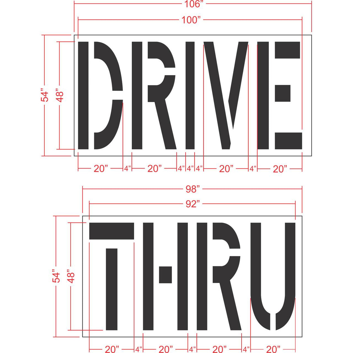 48 inch DRIVE THRU pavement marking stencil for retail and commercial parking lot drive lane striping applications