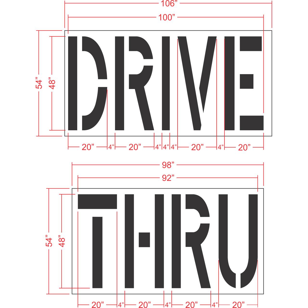 48 inch DRIVE THRU pavement marking stencil for retail and commercial parking lot drive lane striping applications
