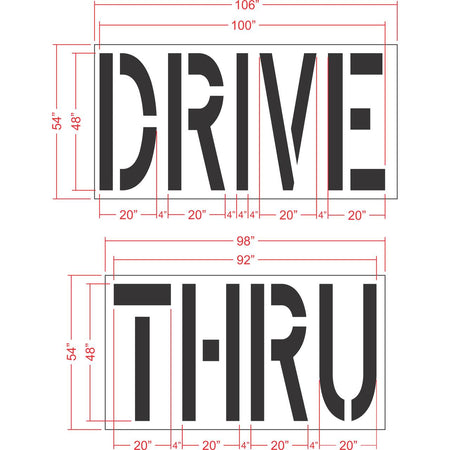 48 inch DRIVE THRU pavement marking stencil for retail and commercial parking lot drive lane striping applications