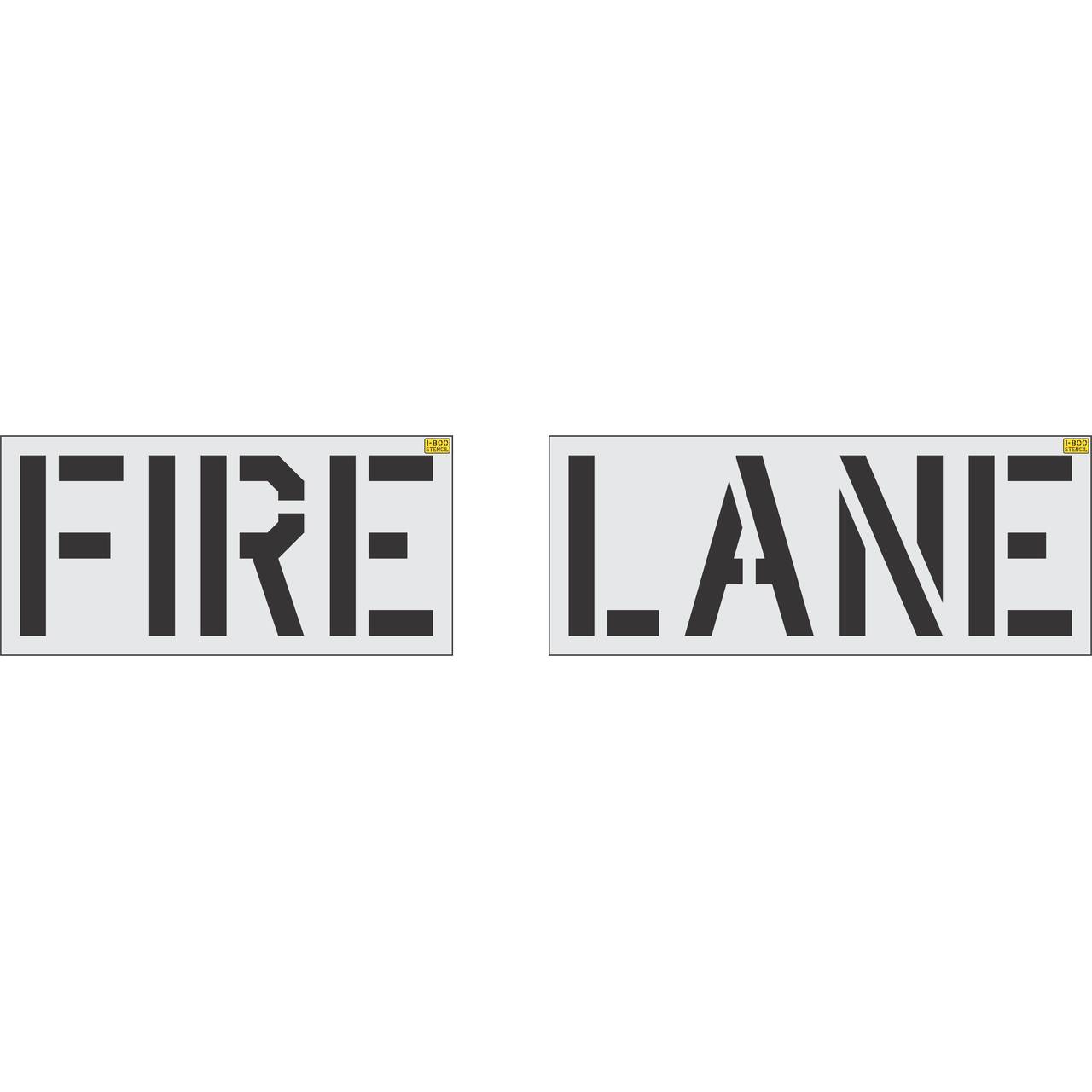 28 inch Lowe's FIRE LANE pavement marking stencil for retail parking lot and commercial fire lane striping applications