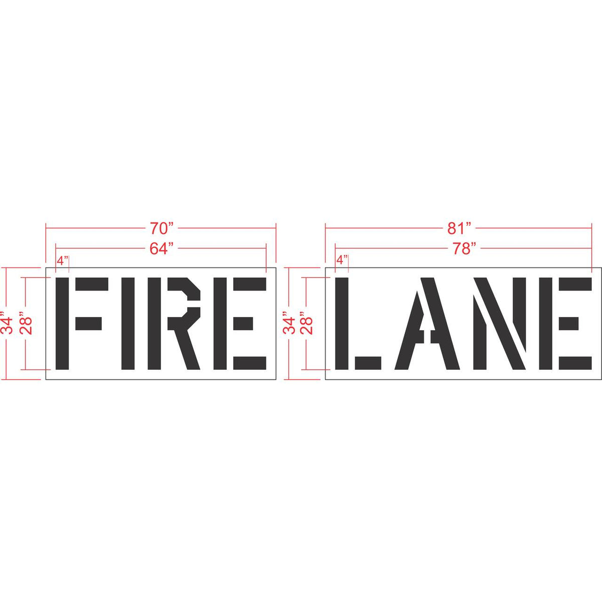 28 inch Lowe's FIRE LANE pavement marking stencil for retail parking lot and commercial fire lane striping applications
