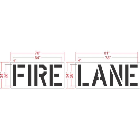 28 inch Lowe's FIRE LANE pavement marking stencil for retail parking lot and commercial fire lane striping applications