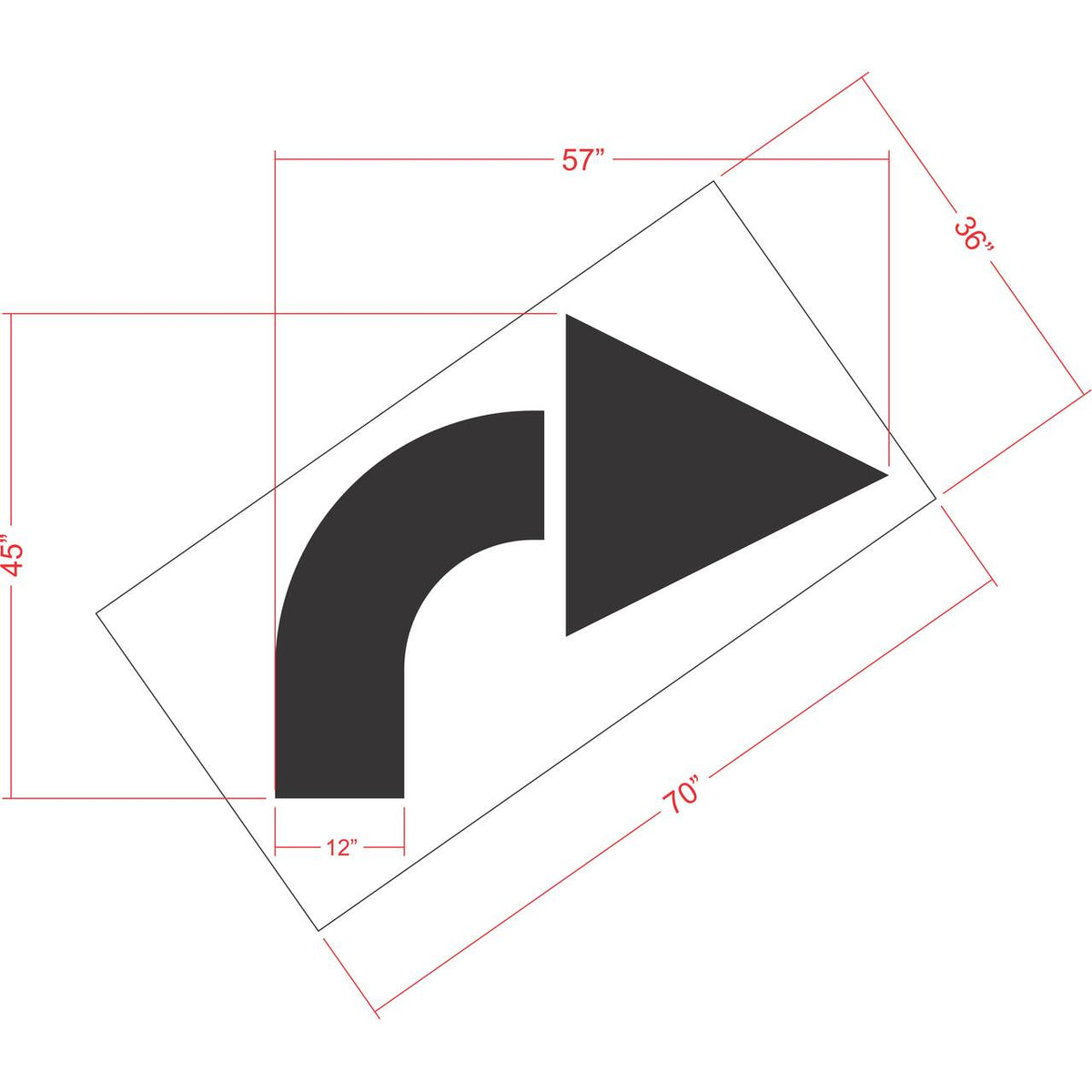 57 inch Lowe's turn arrow pavement marking stencil for retail parking lot and commercial traffic direction striping applications