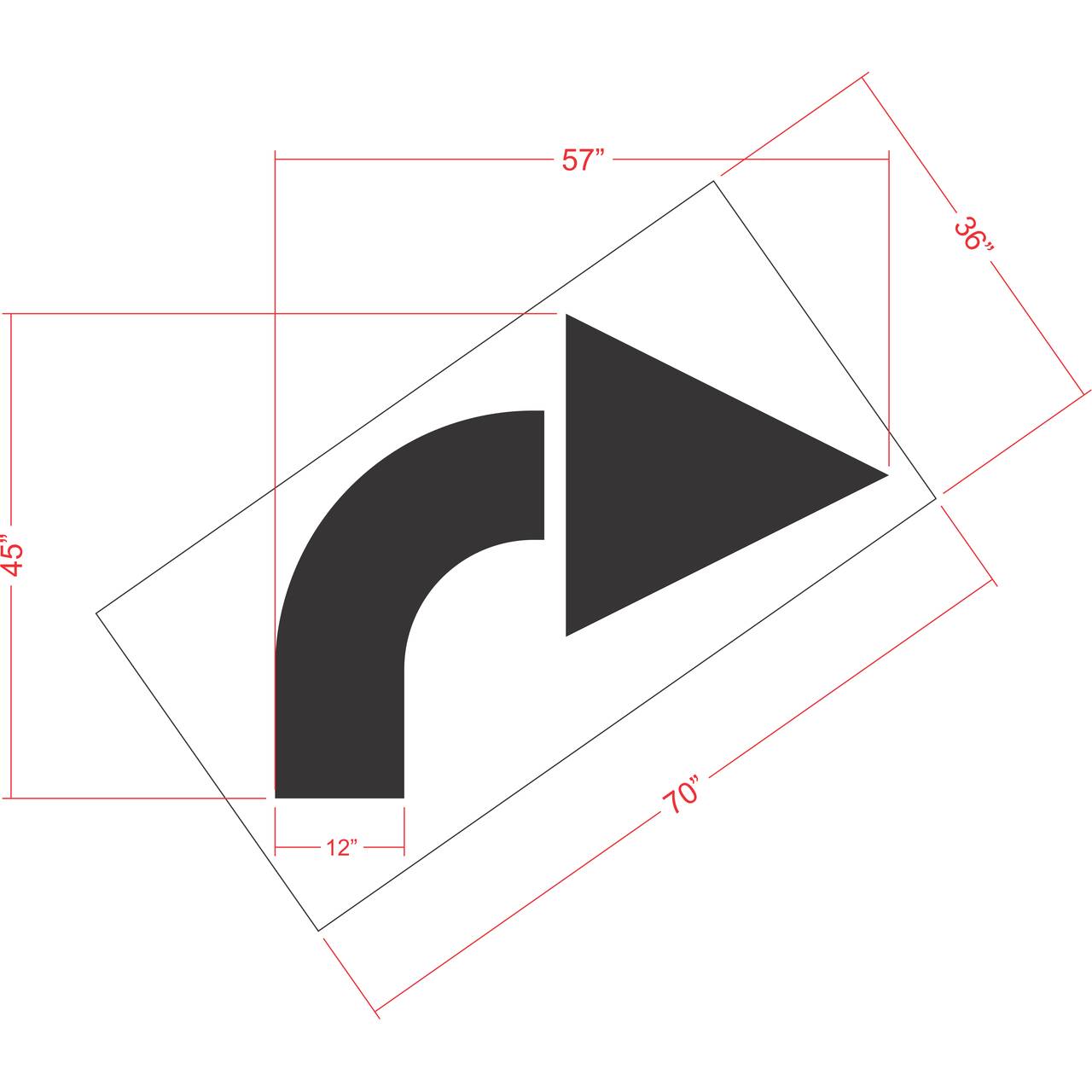 57 inch Lowe's turn arrow pavement marking stencil for retail parking lot and commercial traffic direction striping applications