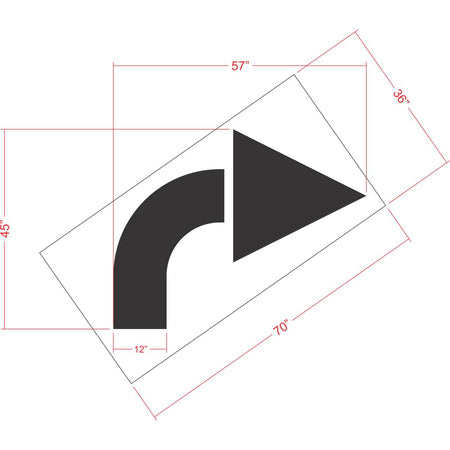 57 inch Lowe's turn arrow pavement marking stencil for retail parking lot and commercial traffic direction striping applications