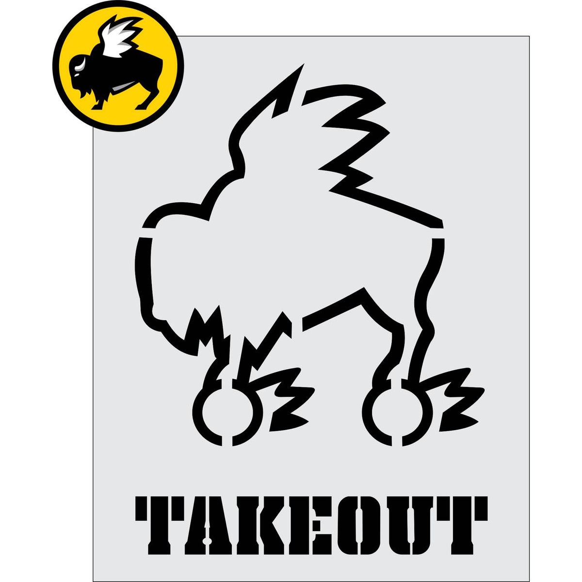 54 inch Buffalo Wild Wings TAKEOUT pavement marking stencil for restaurant curbside pickup and parking lot striping applications